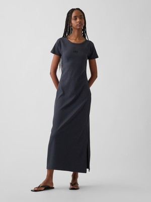 Gap Kadın Lacivert Modern Fitilli Gap Logo Maxi Elbise