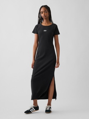 Gap Kadın Siyah Modern Fitilli Gap Logo Maxi Elbise