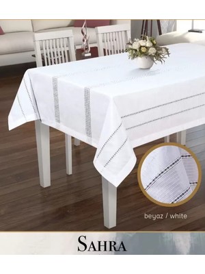 Aydogan's Polyester Ajurlu Keten Masa Örtüsü Tablecloth 160X260 cm Dantelli Yemek Masası Örtüsü Sahra M
