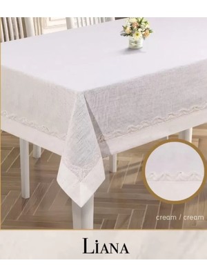 Aydogan's Keten Masa Örtüsü Tablecloth 160X220 cm Dantel Yemek Masası Örtüsü Liana Model Krem