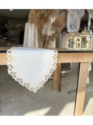 Aydogan's Masa Üzerine Runner, Sehpa Örtüsü Fransız Dantel Detaylı Lale 40 x 145 cm Krem