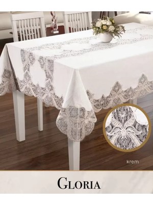 Aydogan's Krem Gloria Model Keten 160X260 cm Dantelli Dekoratif Yemek Masası Örtüsü