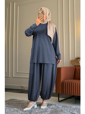 Suede Style 6574 - Şık Rahat Örgü Modal Kumaş Salaş Pantolon Paça Lastik Detaylı Kadın Takım