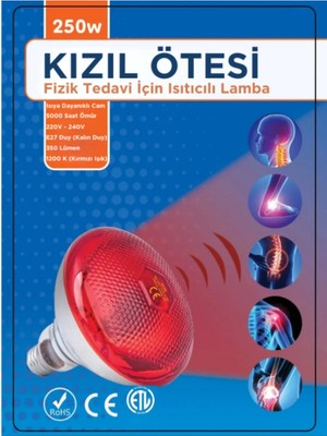 Aydogan's 250W Kızılötesi (Infrared) Isıtıcılı Fizik Tedavi Lambası (Kırmızı Işık) E27 (Kalın Du