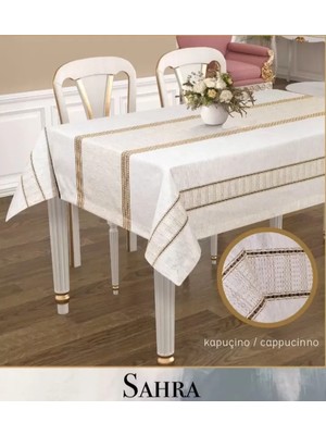 Aydogan's Sahra Model Kapicino 160X220 cm Polyester Ajurlu Keten Masa Örtüsü Modern Tasarım