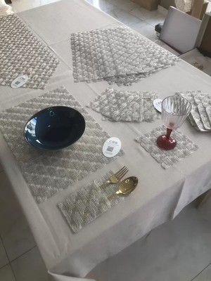 Aydogan's Sofra Takımı Orion Gardenya Keten Yemek Takımı 160X260 Masa Seti 26 Parça Runner Set Platin