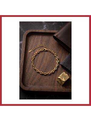 Bezos 316L Çelik Gold Renk Rolo Zincir Model Erkek Bileklik Strsnl