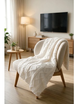 Decomia Home Chain Krem Wellsoft Peluş Tv Battaniyesi Koltuk Şalı (110 x 160 Cm)