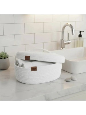 namal ticaret **jüt Oval Kapaklı Sepet – El Dokuma Hasır Organizer – Banyo ve Mutfak Için Çok Amaçlı Saklama Sepeti** - Gri