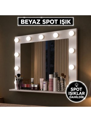 Rani EF113 Hollywood Işıklı Ayna Kulis Makyaj Aynası Spot Işıklar Dahil Ayna Beyaz