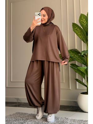 Suede Style 6685 - Şık Rahat Salaş Modal Pileli Şalvarlı Kadın Takım