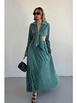 Maxi Modena Mint Fitilli Gömlek ve Uzun Etek Takım