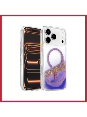 Bezos Onegif iPhone 17 Pro Uyumlu Lotus Simli Magsafe Kapak - Mor Strsnl