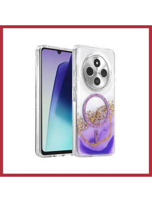 Bezos Onegif Redmi 14C Uyumlu Lotus Simli Magsafe Kapak - Mor Strsnl