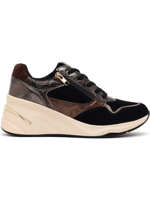 Derimod Kadın Siyah Bağcıklı Dolgu Topuklu Sneaker AF575001SK