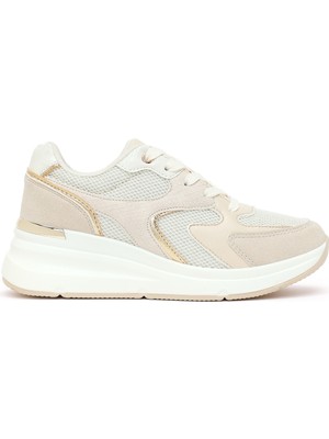 Derimod Kadın Bej Bağcıklı Dolgu Topuklu Sneaker AF57500255