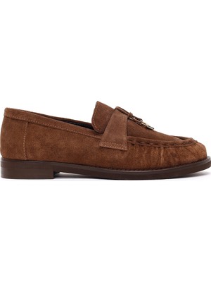 Derimod Kadın Ceviz Tokalı Süet Deri Maskülen Loafer AF190071DS
