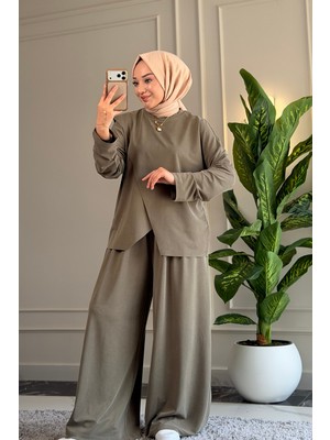 Suede Style 6612 - Şık Rahat Salaş Yumuşak Özel Wanda Viskonlu Kumaş, Diagonel Kesim, Tunikli Kadın Takım
