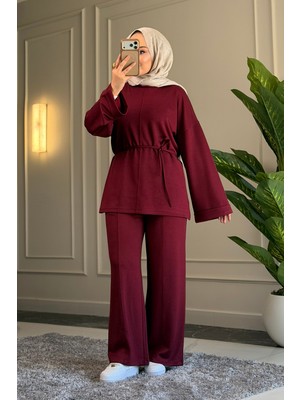 Suede Style 6050 - Şık Rahat Yumuşak Modal Örme Kumaş Bel Bağlama Detaylı Kadın Takım