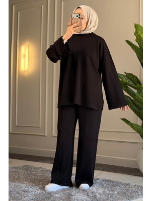 Suede Style 6050 - Şık Rahat Yumuşak Modal Örme Kumaş Bel Bağlama Detaylı Kadın Takım