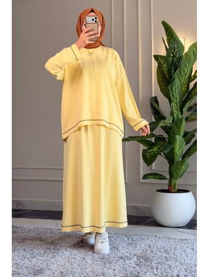Suede Style 6516 - Şık Rahat Yumuşak Özel Wanda Viskonlu Kumaş, Salaş Kadın Etek Tunik Takım