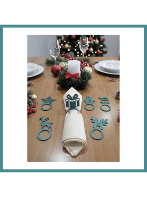 Trendexa 3D Baskı 6'lı Yılbaşı Peçete Halkası Seti Noel Sofra Süsü Dekoratif Peçete Yüzüğü Mac