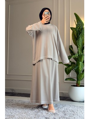 Suede Style 6516 - Şık Rahat Yumuşak Özel Wanda Viskonlu Kumaş, Salaş Kadın Etek Tunik Takım