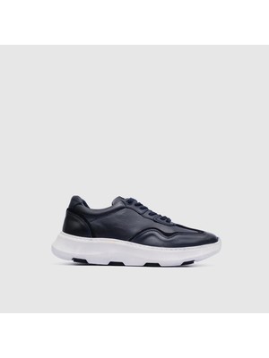 Togo Erkek Lacivert Hakiki Deri Bağcıklı Spor Sneaker Ayakkabı [TG052415]