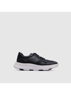 Togo Erkek Siyah Hakiki Deri Bağcıklı Spor Sneaker Ayakkabı [TG052415]