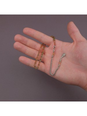Lapisdo Sıkma Kehribar Bilek Boy Kesme Kesim 4X7MM Sallama Tesbih Yeşil-Sarı