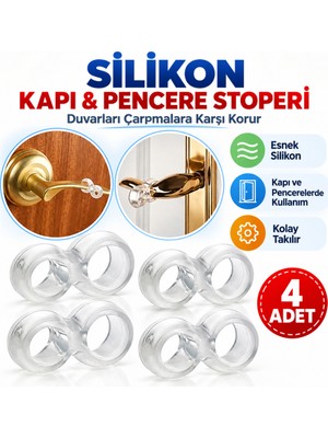 Akıllı Bayi Silikon Kapı & Pencere Vurma Önleyici Stoper Kapı Tamponu 4 Adet Aby