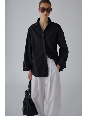 Suud Collection Siyah Klara Yıkamalı Poplin Gömlek