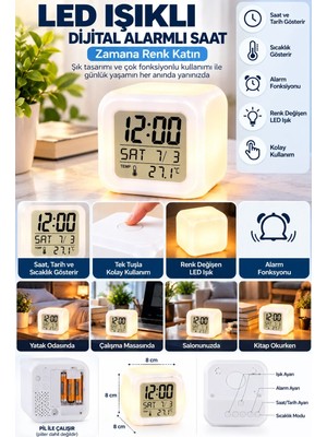 İlkyaz Fashion Şık LED Işıklı Dijital Küp Saat Alarm Fonksiyonu Ile