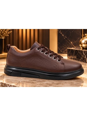 Ehil Premium Hakiki Deri Erkek Günlük Sneaker Bağcıklı Kalın Taban Ayakkabı