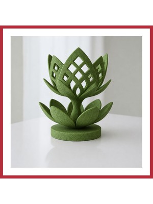 Bezos 3D Baskı Lotus Çiçeği Mumluk - Dekoratif Tealight Mumluk-Yeşil Strsnl