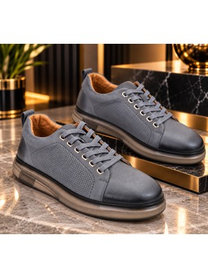 Ehil Premium Hakiki Deri Erkek Günlük Sneaker Bağcıklı Kalın Taban Ayakkabı