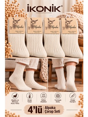 İkonik Socks Kadın 4'lü Alpaka Yünlü Kışlık Soket Çorap