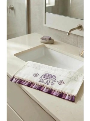 Narma Home Elphia | Patentli Tasarım - Yumuşak Dokulu Püsküllü Nakışlı El-Yüz Havlusu – %100 Pamuk, Şık, Etnik Tasarım Havlu (50X90 Cm)