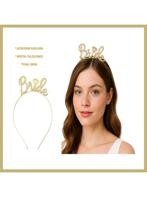 Bezos Altın Renkli Taşlı ?bride? Gelin Tacı ? El Yazısı Yazı Tipiyle Za