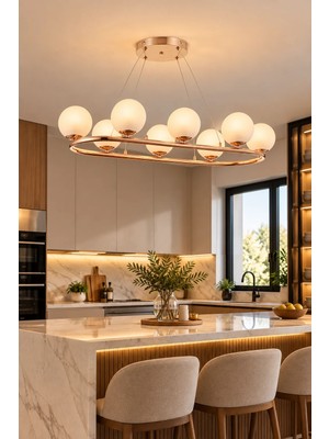 Elvora Home Modern Premium Küreli Sarkıt Avize 8XE14 Duy Salon Mutfak Oturma Odası Avizesi