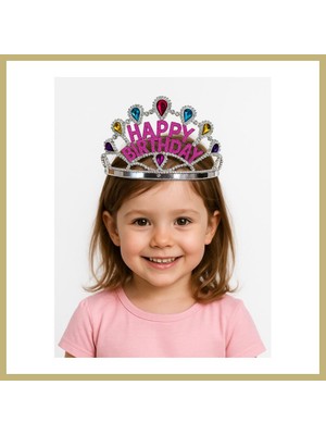 Bezos Gümüş Renk Happy Birthday Yazılı Doğum Günü Tacı 60 cm Za