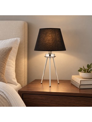 Apliqa Epona Siyah Şapkalı Krom Modern Dekoratif Salon Abajur