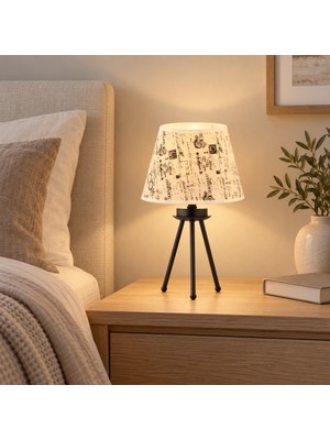 Apliqa Epona Desenli Şapkalı Siyah Modern Dekoratif Salon Abajur