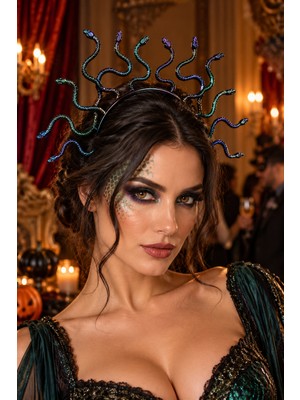 Dodomar Halloween Metalik Medusa Yılan Figürlü Saç Tacı Cadılar Bayramı Kostüm ve Partiler Için Aksesuar