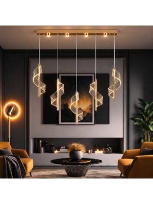 Apliqa Jadon 5'li Sıralı 3 Renkli 40 Watt Gold Kristal Ledli Modern Oturma Odası Salon Sarkıt Avize
