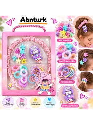 Abnturk Kutulu Kız Çocuk Bebek Toka Seti Lastik Toka Taç Mini Mandal Toka Renkli  Set (1 Kutu Stoktaki Renkten Gönderilir)