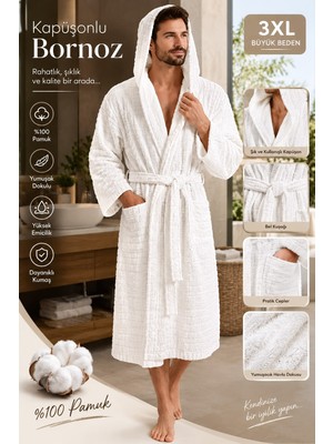 Slc Home 2xl / 3xl Büyük Beden Bornoz %100 Pamuk Kapüşonlu