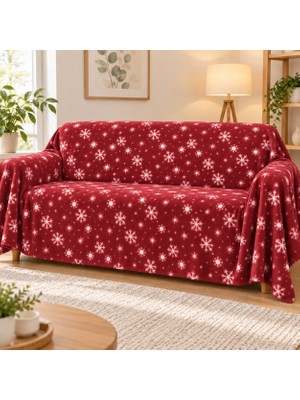 Ecotton Works Açık Bordo Kar Tanesi Desenli Polar Koltuk Örtüsü 175X300 cm – Büyük Boy Tek Kat Ince Polar Çok Amaçlı Örtü