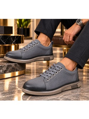 Ehil Premium Hakiki Deri Erkek Günlük Sneaker Bağcıklı Kalın Taban Ayakkabı