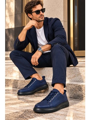 Ehil Premium Hakiki Deri Erkek Günlük Sneaker Bağcıklı Kalın Taban Ayakkabı